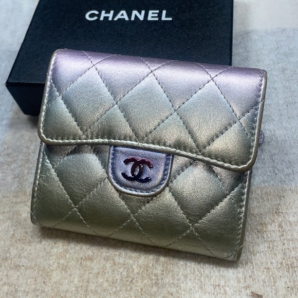 CHANEL Handbags - Chanel extremely RARE irresdescent rainbow purple green pink green & Silver 💕💕